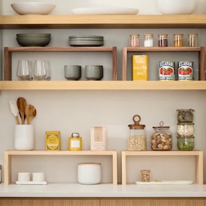 Modern Kitchen Organization, Kitchen Storage, Kitchen Shelf Risers, Spice Rack, Canister Shelf, Decor Shelf,  Coffee Or Tea Stand, Organic