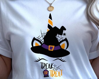 Funny Halloween Shirt: Witch Unicorn, Trick or Treat Tee