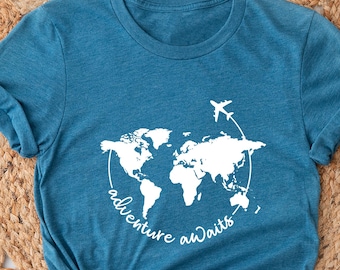 Adventure Awaits T-Shirt: World Map Travel Shirt