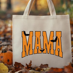 Halloween Mama Organic Cotton Tote Bag: Spooky Bat Design Candy Bag