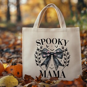 Spooky Mama Halloween Tote Bag: Organic Cotton Coquette Bow Trick or Treat