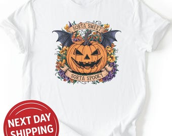 Sorta Sweet Sorta Spooky Halloween Sweatshirt: Flower Pumpkin Design