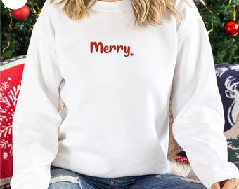 Merry Christmas Embroidered Sweatshirt Holiday Apparel Holiday Embroidery Hoodie