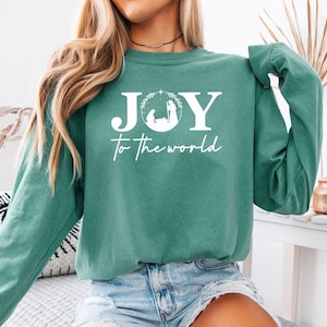 Christian Christmas Long Sleeve Joy To the World Shirt Baby Jesus Tee Comfort Colors