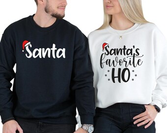 Santa and Santa's Favorite Ho Sweatshirt Christmas Party Shirt Matching Couple Xmas Tshirt