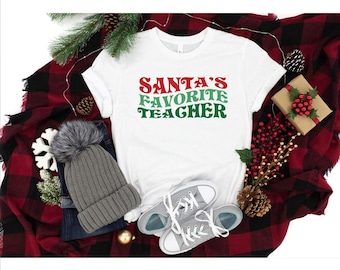 Santa's Favorite Teacher Shirt Christmas Holiday Tshirt