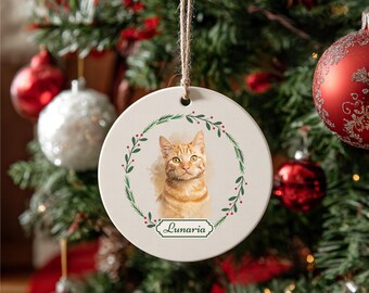 Cat with Photo & Name Christmas Ornament 2025 Pet Lovers Gifts