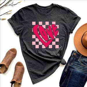 Love Heart Checkered Shirt, Women's Valentine's Day Gift