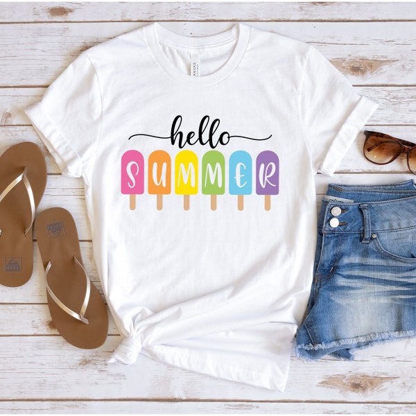 Hello Summer Shirt - Popsicle Written Summer Welcome Outfit - Colorful Holiday T-Shirt - Family Vacation Apparel - Gift for Traveler