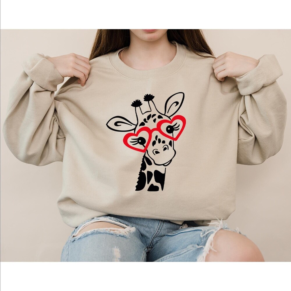 Valentine'S Day Sweatshirt, Giraffe Sweatshirt, Love Sweatshirt, Cute Valentines Day Sweatshirt, Valentine Heart Sweatshirt Amitytees
