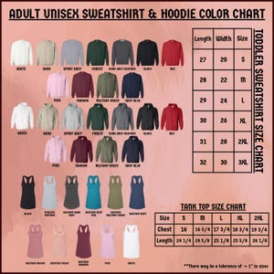a women's shirt and hoodie color chart