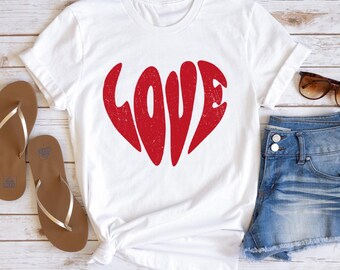 Retro Love Heart Valentine Shirt, Women's Graphic Tee