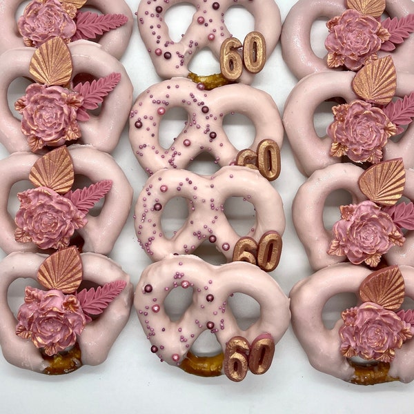 Floral Chocolate Covered Pretzels, Wedding Favors, Baby Shower, Wedding, Bridal Shower, Quinceanera, Gender Reveal, First Birthday