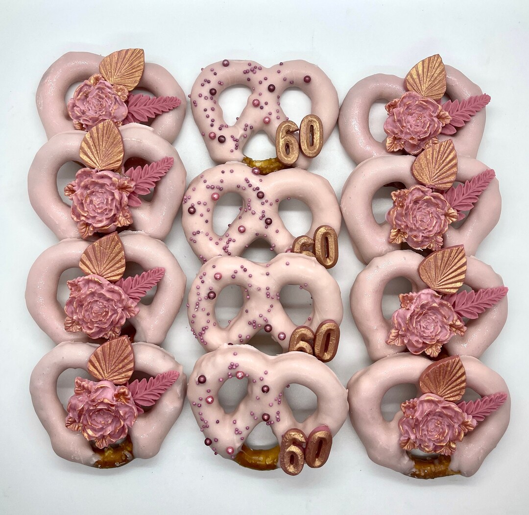 Floral Chocolate Covered Pretzels, Wedding Favors, Baby Shower, Wedding