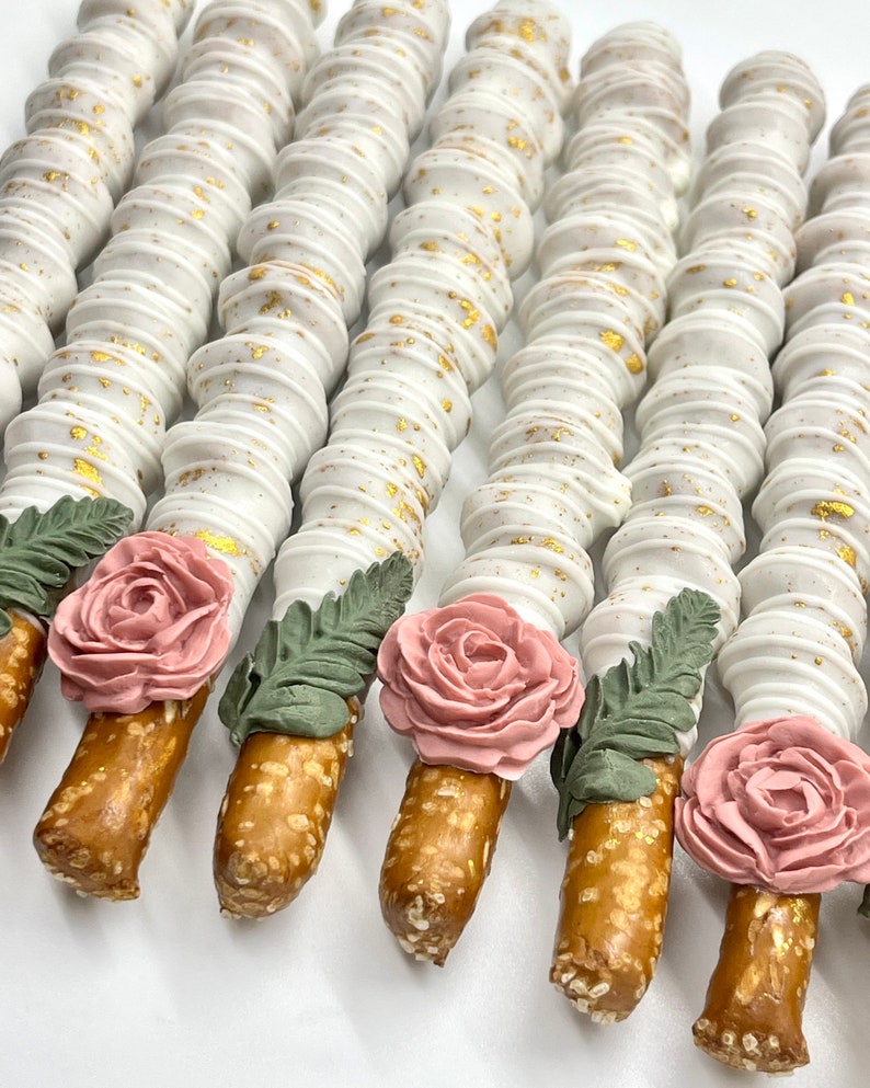 Chocolate Covered Caramel Pretzel Rods Wedding Favors Baby Etsy