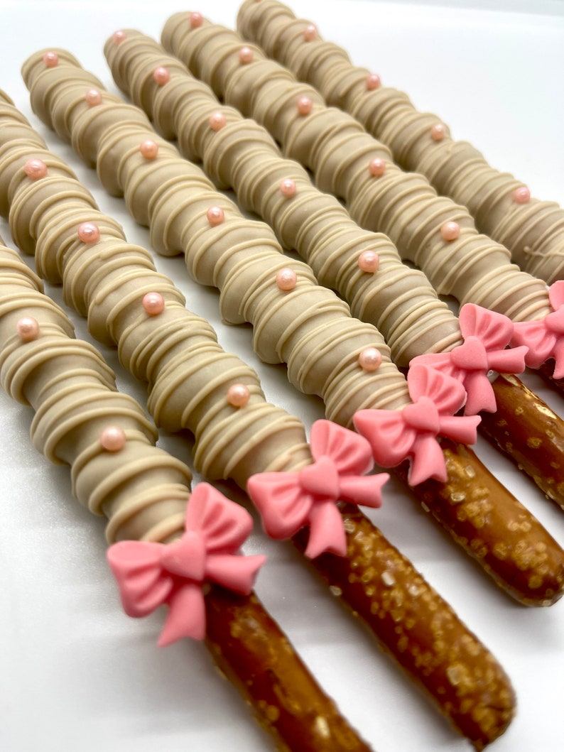 Chocolate Covered Caramel Pretzel Rods Wedding Favors Baby Etsy