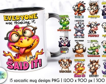 15 High resolution Sarcastic Mug Sublimation PNG Bundle | Funny Quotes | Funny Cow Mug Print | Sarcastic Quotes Mug Print | Funny Mug Design