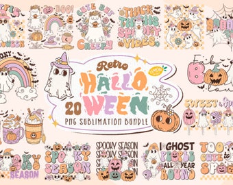 20 Retro-Halloween-PNG-Sublimation-Bundle, Halloween PNG bundle. Transparent Background Halloween Bundle. Transparent Sublimation Bundle
