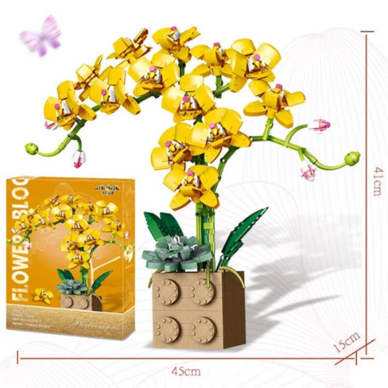 Self MOC Building Bricks Flower Bouquet Set Yellow Orchid Etsy