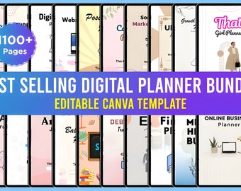 1100 plus pagina's PLR-canvasjabloon MEGA-bundel, 200 canva-sjablonen, planners, tijdschriften, trackers, masterwederverkooprechten, PLR-producten