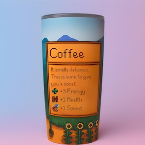 Stardew Valley Original Stats – 20oz Skinny Tumbler with Straw, Pixel Art Coffee Cup, Gamer Gift, Video Game Merch, Stardew Valley Gift zdjęcie 1