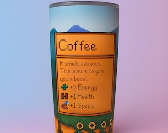 Stardew Valley Original Stats – 20oz Skinny Tumbler with Straw, Pixel Art Coffee Cup, Gamer Gift, Video Game Merch, Stardew Valley Gift