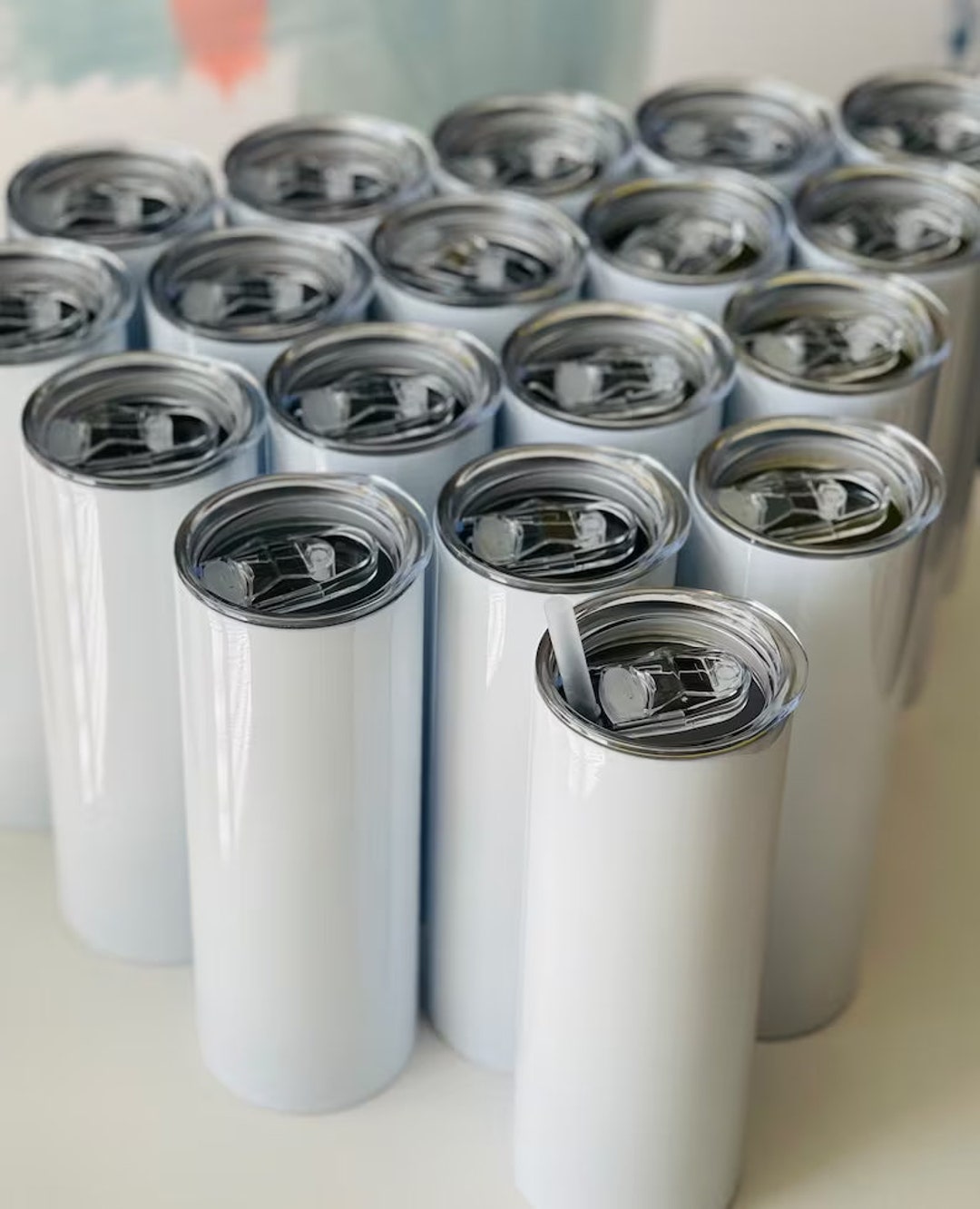 thumbnail image 2 of A-SUB 20 Oz Straight Sublimation Tumbler Blanks - 4-50 Bulk, White, With Lid & Straw 2 of 6