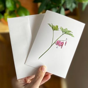 Fleur coeur saignant - carte de voeux avec enveloppe (intérieur vierge) - impression d'art - aquarelle botanique - cadeau de deuil perte de sympathie