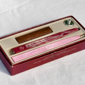 Vintage Wax Stamp Seal Kit / Red & Pink w/ Heart / Wood Handle / Snail Mail Letter Set / Hallmark / Made USA / Sealing / Valentines Day Card