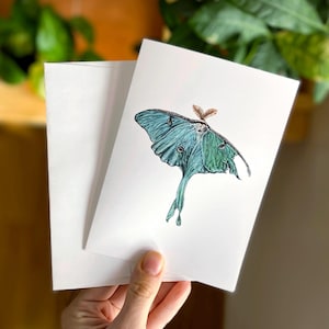 Luna Motte - Grusskarte mit Umschlag (leere Innenseite) - Aquarell Malerei - Mini Kunstdruck - Schmetterling Liebhaber Geschenk - Light Academia