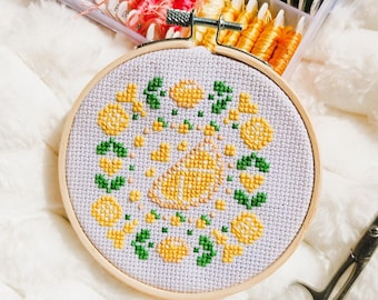Patrón de punto de cruz de mini limón (PDF) – Patrón de punto de cruz de frutas – Diseño de punto de cruz de verano fácil – Patrón de mini cítricos
