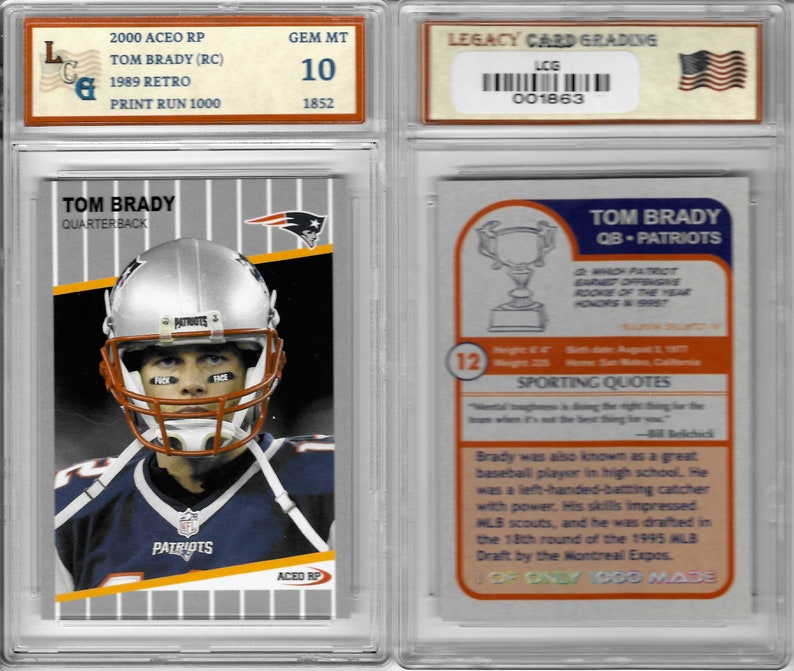 2000 ACEO RP Tom Brady 1989 Retro Card Graded LCG 10 Gem Mint Etsy