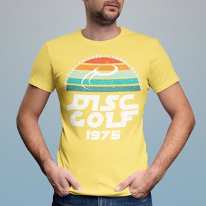 Men&#39;s Disc Golf T-tshirt | Retro Sunset Flying Disc | Frisbee Golf | Gift Disc Golfer | Disc Golf Basket | Disc Golf Tree | Jersey Tee Shirt