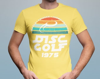 Men's Disc Golf T-tshirt | Retro Sunset Flying Disc | Frisbee Golf | Gift Disc Golfer | Disc Golf Basket | Disc Golf Tree | Jersey Tee Shirt