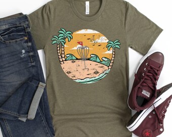 Disc Golf Dash Tee, Disc Golf Vintage Beach Scene,Disc Golf Shirt, Gifts For Dad, Disc Golf Gifts, Frisbee Golf, Disk Golf, Disc Golf Basket