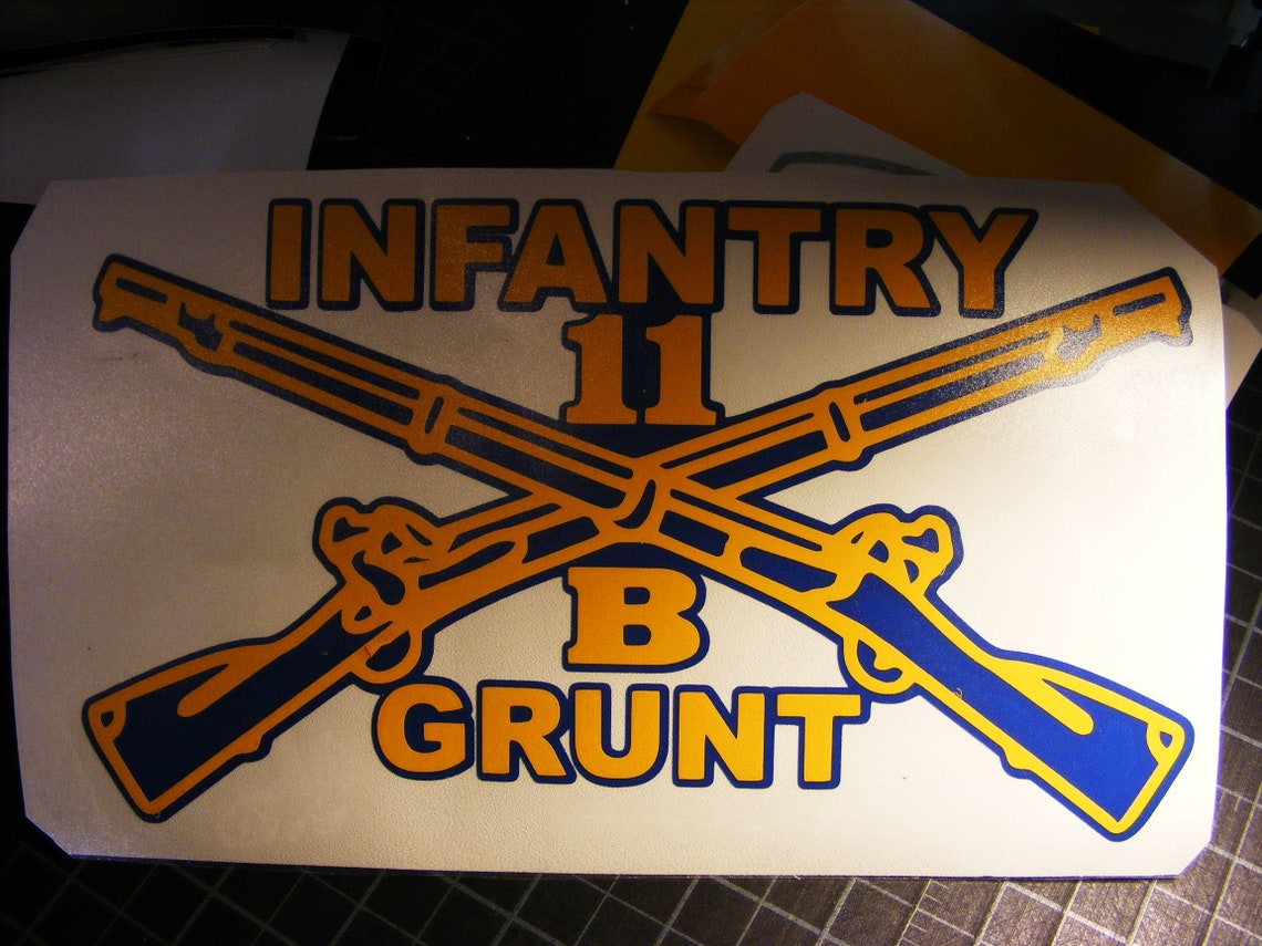 "Infantry Tab" Vinyl Sticker Decal – Yellow On Green – GI Grunt Infantryman Gift