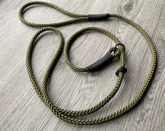 8mm Slip lead Dog / Puppy Training slip lead | Slip lead long line with stopper 1 metre to 10 metres | Adjustable stopper Olive  Khaki