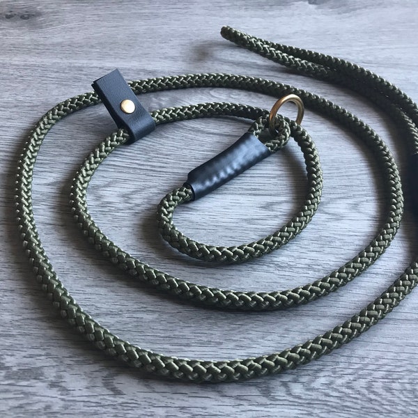 Slip Lead for dogs dog training lead Gundog  Field Trial Lurcher working dog puppy 10mm  Olive Green English Custom length