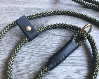 8mm Slip Lead Dog braided rope Gundog training Puppy Competition Field Trial  Olive Green 1m - 3m length