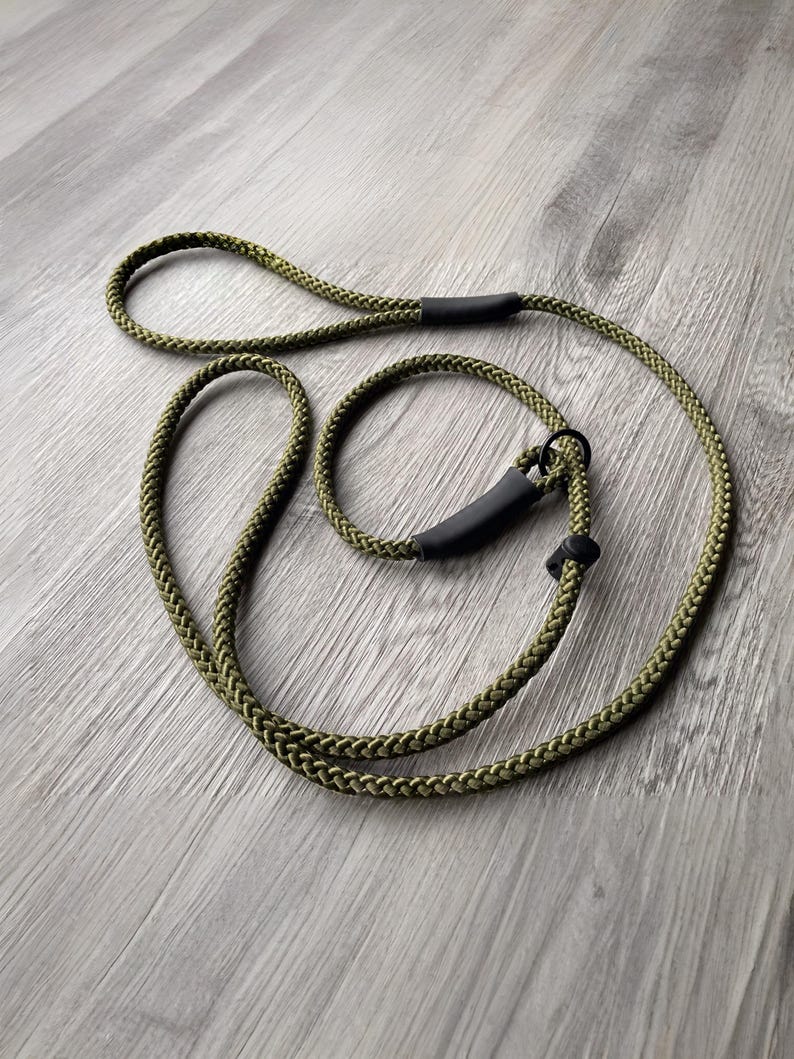 8mm Slip Lead for Dog Training Walking Puppy Recall Long Line | Olive Green Khaki 1 metre to 10 metres image 1