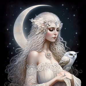 Ethereal Moon Goddess Print/Goddess Portraits/Goddess Digital Paintings/Goddess Decor/Divine Feminine Art/Goddess Wall Decor