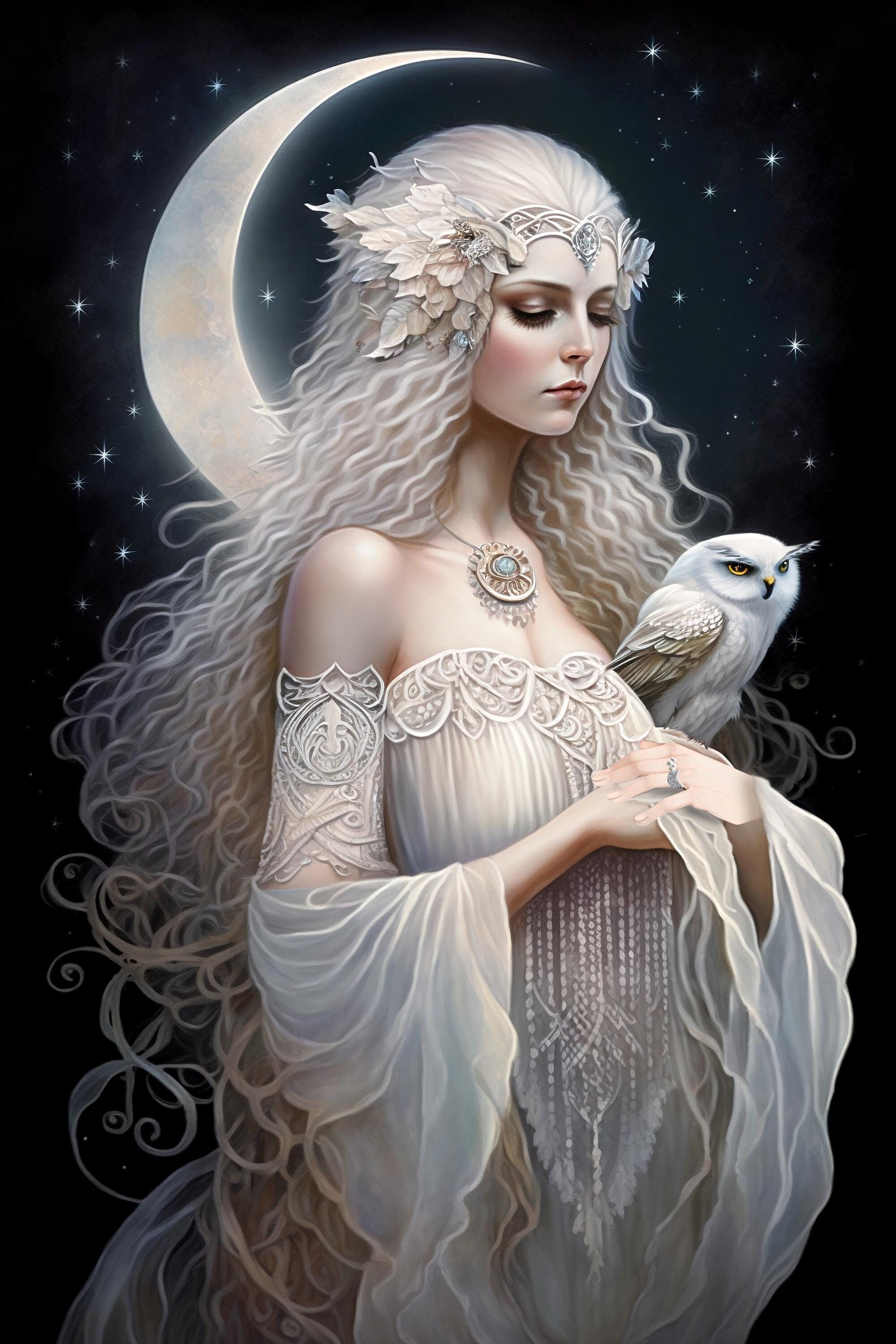 Ethereal Moon Goddess Print/Goddess Portraits/Goddess Digital Paintings/Goddess Decor/Divine Feminine Art/Goddess Wall Decor