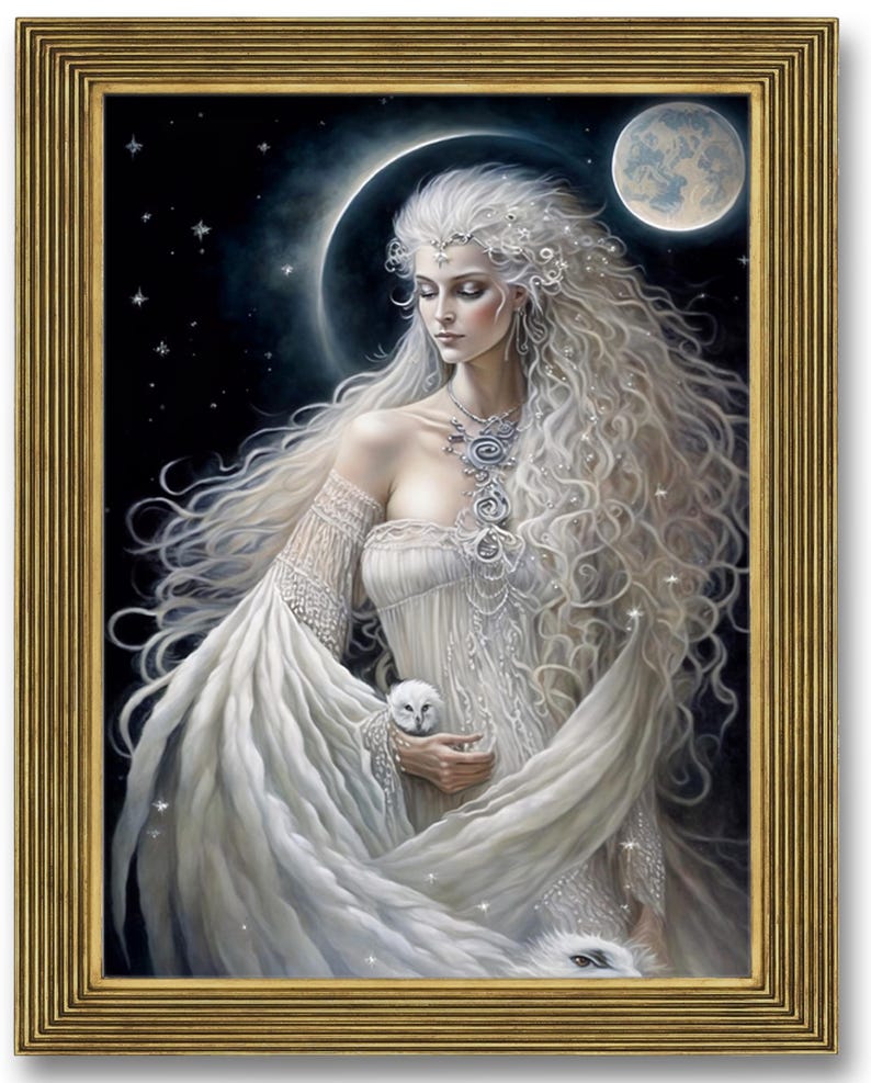 Moon Goddess Selene Art Print, Celestial Divine Feminine Wall Decor - Etsy