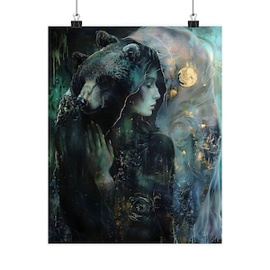 Animal Totem Print, Spirit of the Bear, Ethereal, Mystical Image of Bear and Goddess