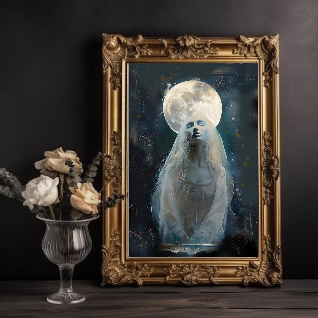 Gothic Moon Goddess Art Print, Selene Celestial Wall Art, Divine ...