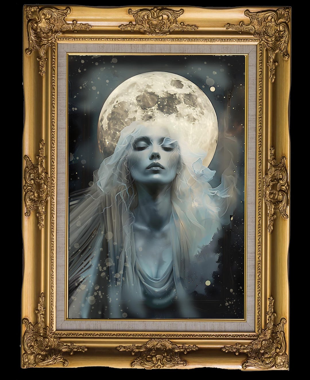 Moon Goddess Art Print, Selene Fantasy Portrait, Dark Divine Feminine ...