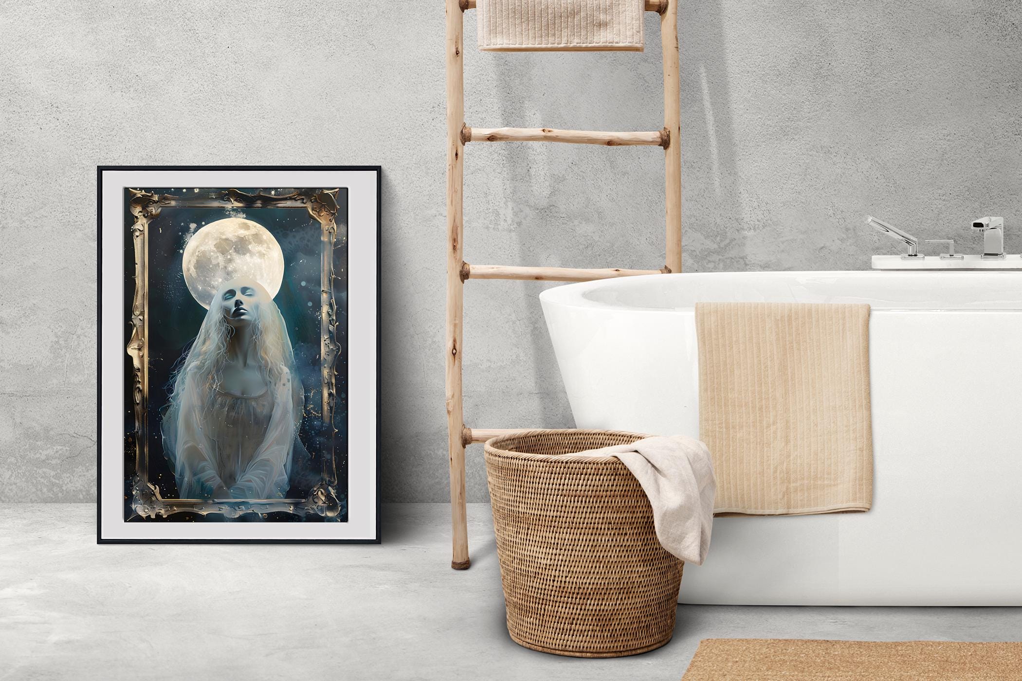 Gothic Moon Goddess Art Print, Selene Celestial Wall Art, Divine ...