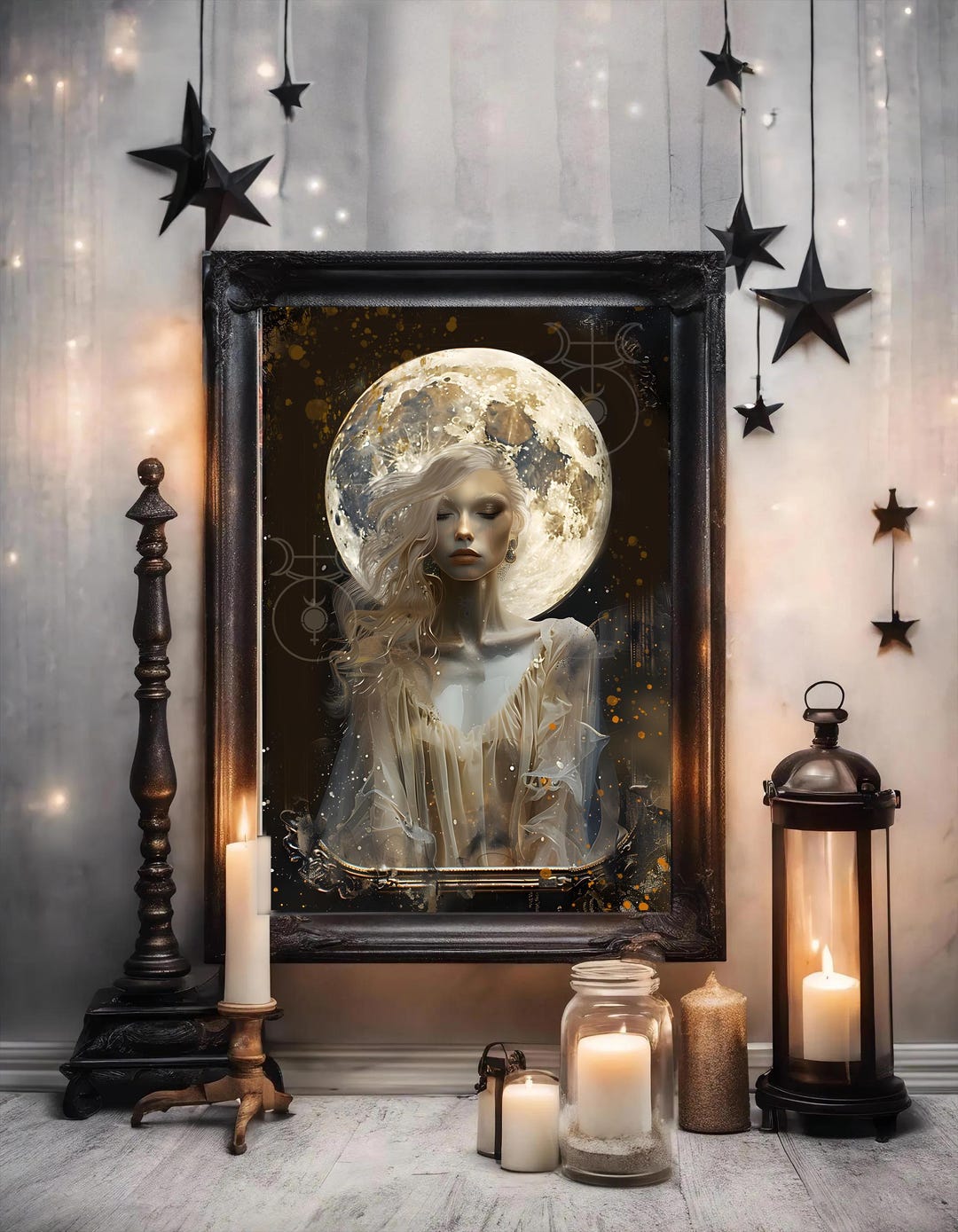 Gothic Moon Goddess Selene Art Print, Divine Feminine Oracle Portrait ...