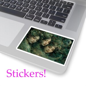 Sticker fée émeraude, stickers fantaisie pour scrapbooking, art féerique pour collage, sticker art féminin divin