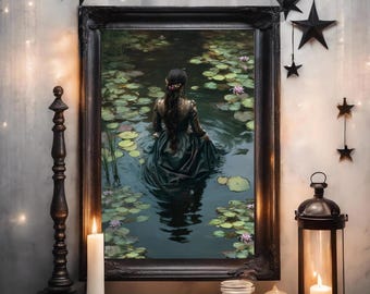 Ophelia Dark Academia Print, Victorian Goth Moody Wall Decor, Romantic Art